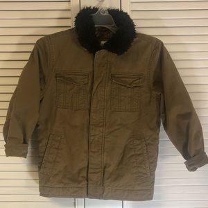 Old navy size small brown canvas jacket with faux fur collar